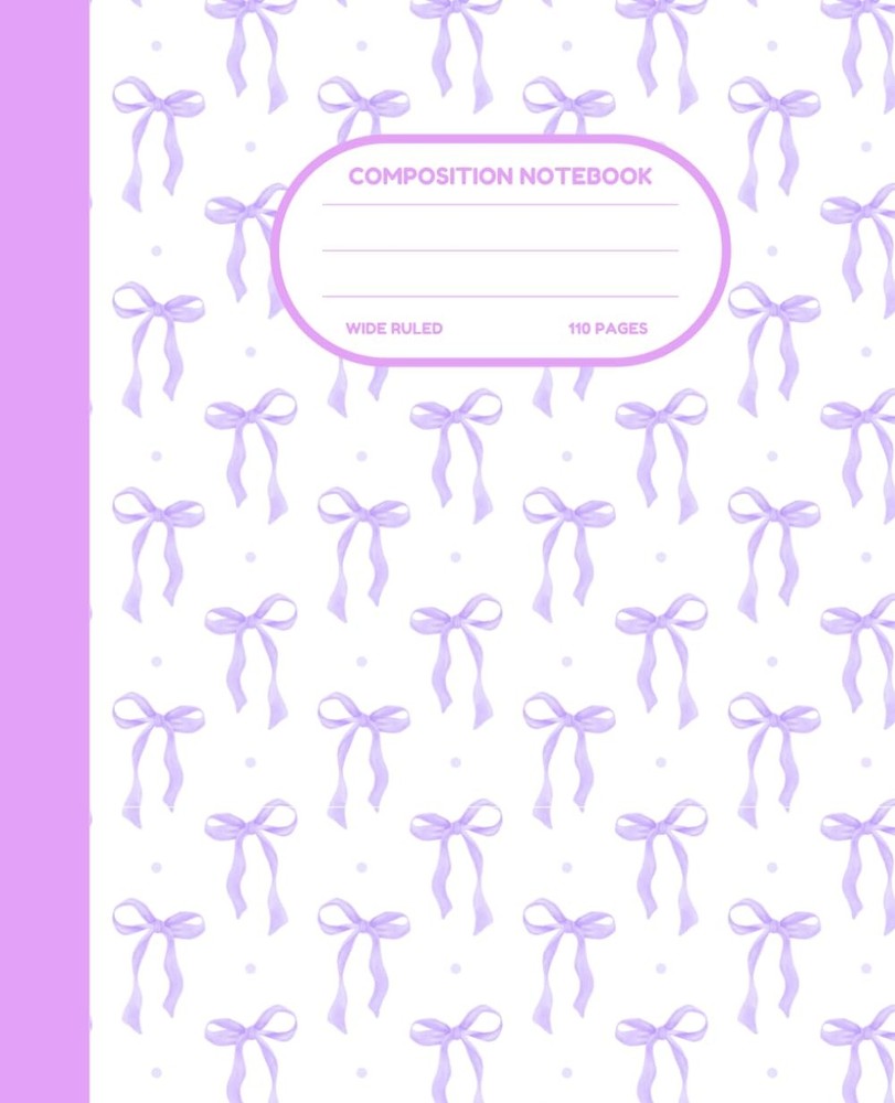 Cute Preppy Aesthetic Composition Notebook with Purple & White Pastel Coquette B