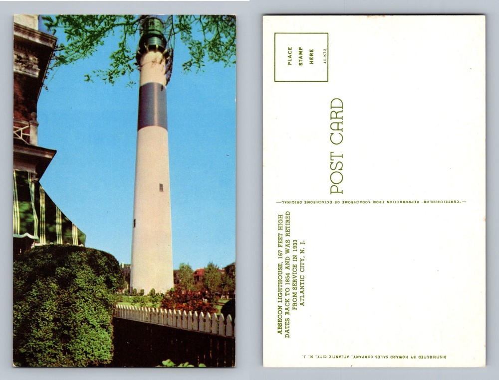 Atlantic City, NJ-New Jersey Absecon Lighthouse Tall Tower View Vintage Postcard