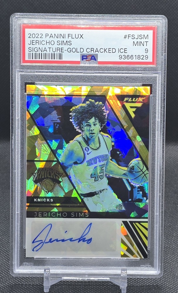 2022 Panini Flux Jericho Sims #FSJSM / GOLD CRACKED ICE AUTO /10 / Bucks