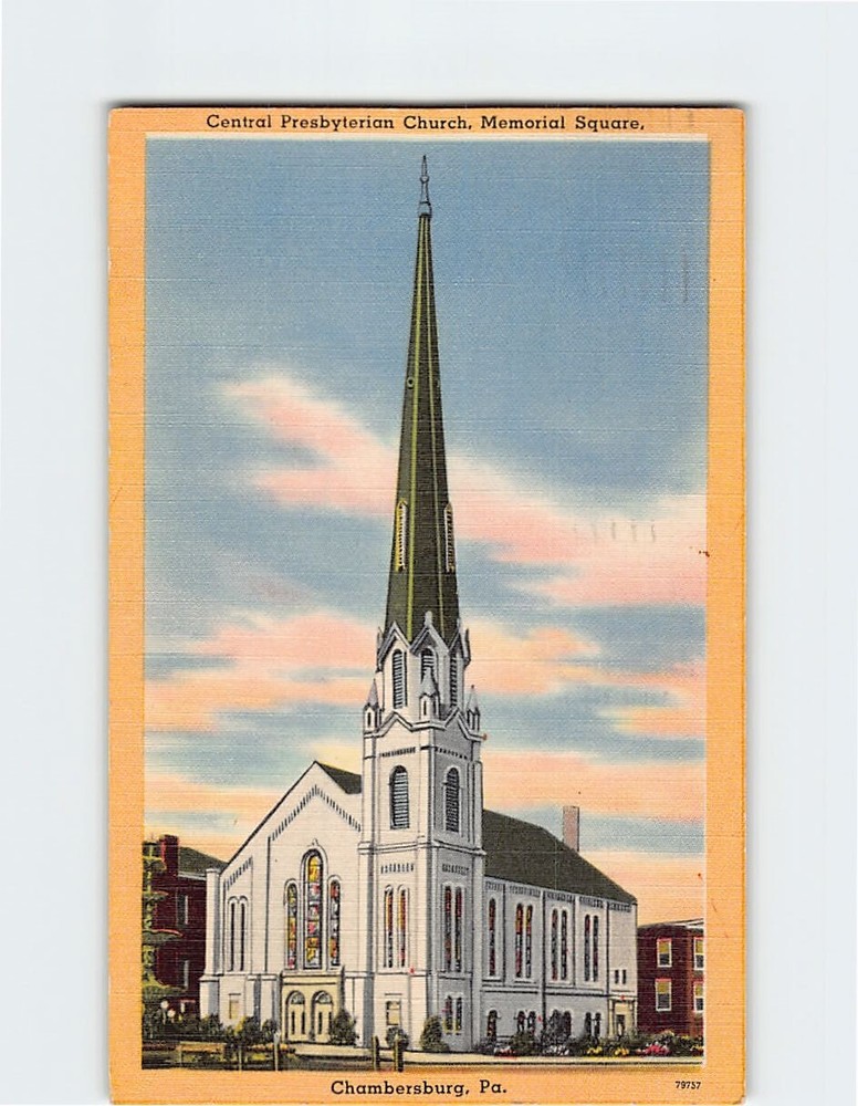 Postcard Central Presbyterian Church Memorial Square Chambersburg Pennsylvania