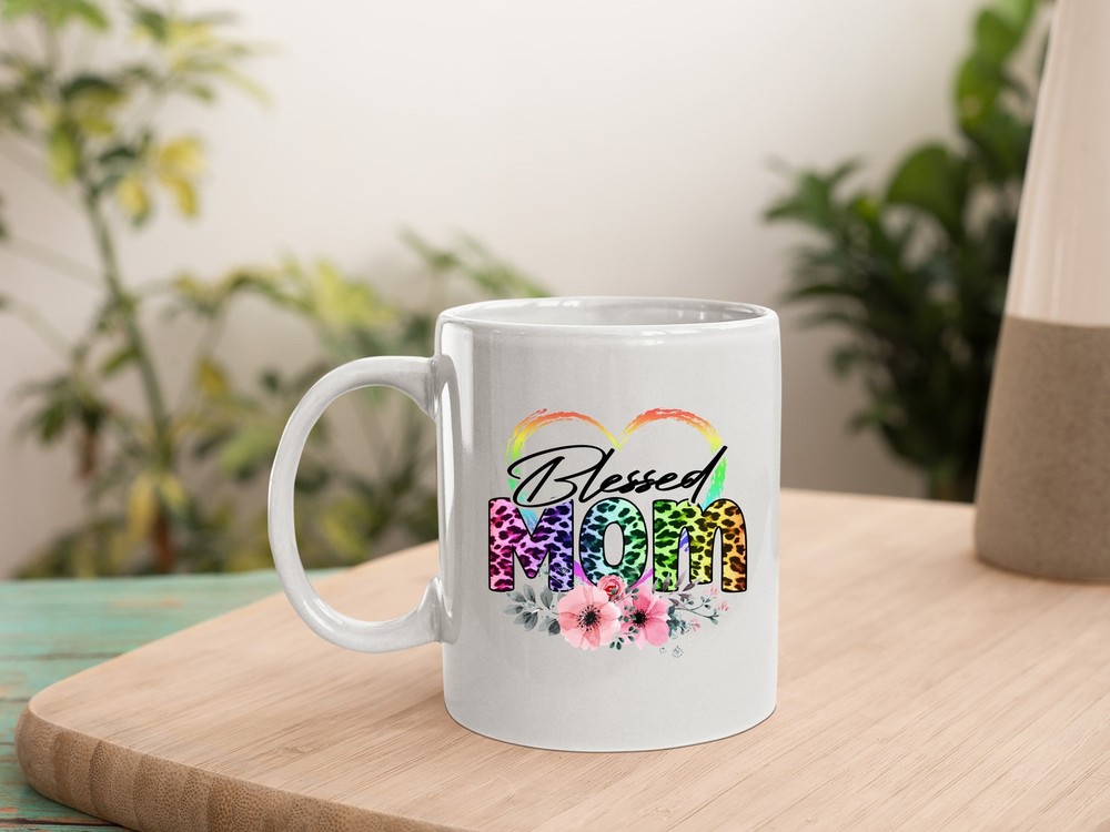 Blessed Mom Leopard and Floral Design Coffee Mug for Mother's Day