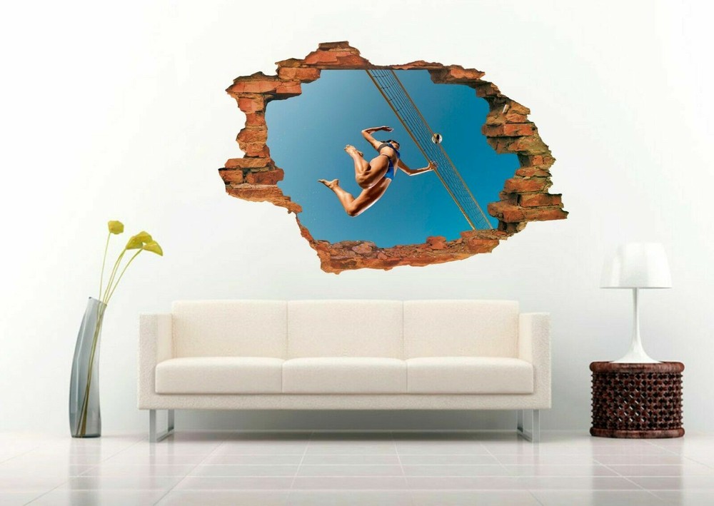 Beach Volleyball Player Jump Serving 3D Wall Decal Vinyl Sticker Mural Art Decor