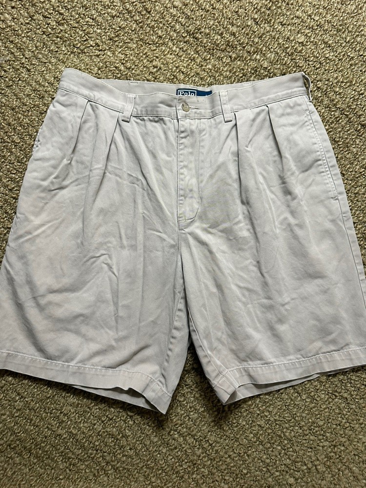 Polo Ralph Lauren Tyler Short Mens 34 Khaki Pleated Chino Shorts Cotton Stone