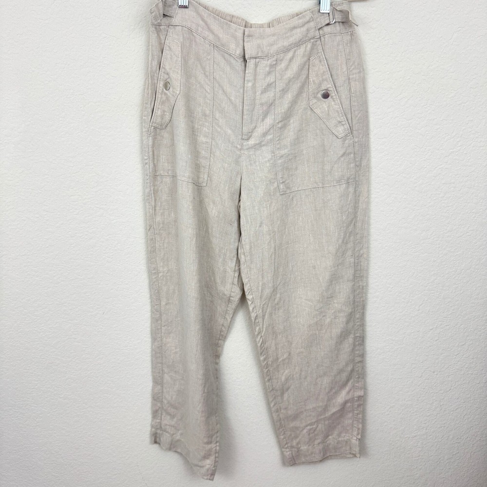 Athleta Womens Voyager Pant Sz 8 100% Linen Style 586941 Minimal Summer Natural