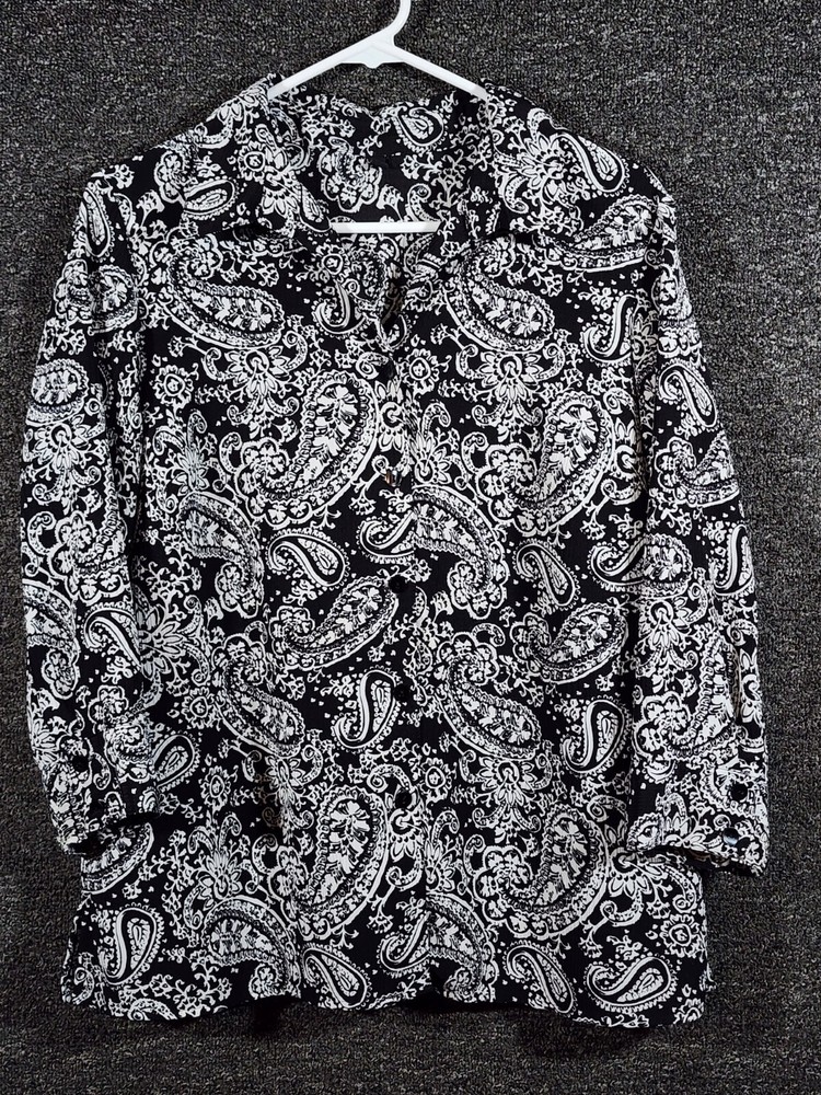 Unbranded Womens Button Up Top Paisley 3/4 Sleeve Size L