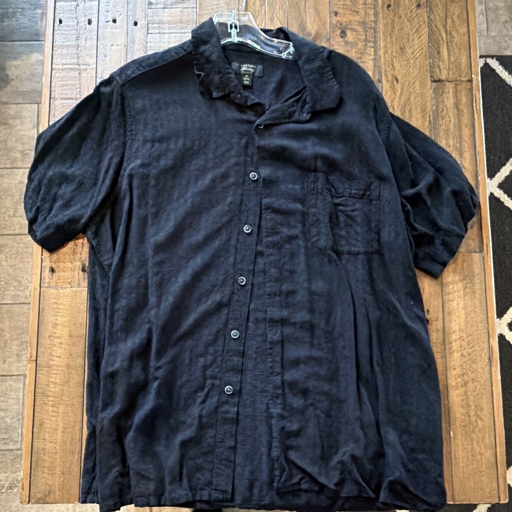 Club Room Men's Black Solid Silk/Rayon Woven SS Button-Up Point Collar XL