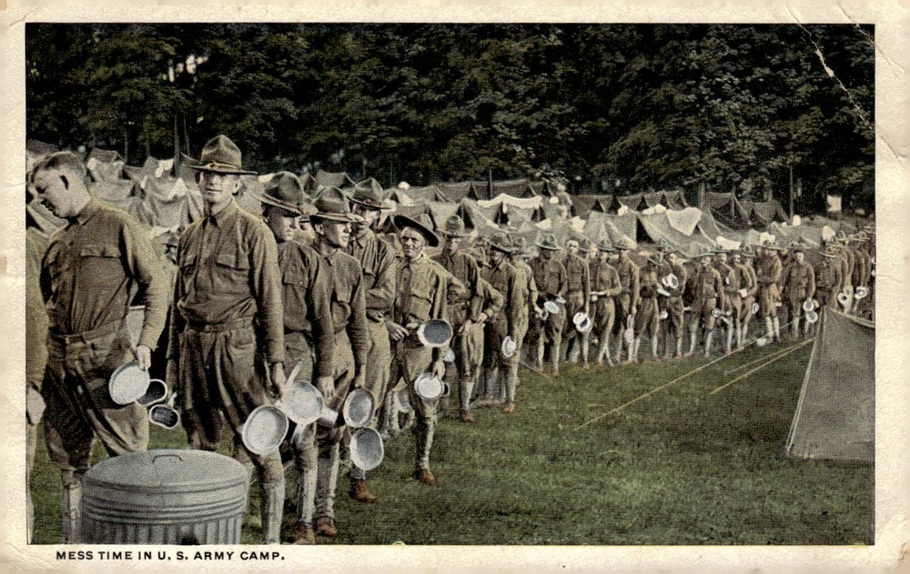 1918 Fort Bliss Texas US Army Camp WWI Military Litho Postcard Mess Time Chow