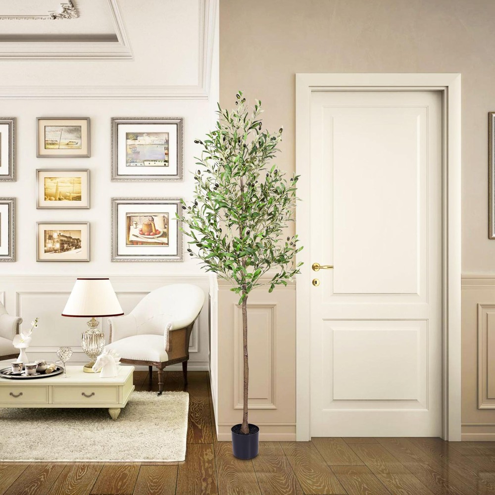 Artificial Olive Topiary Silk Tree in Pot with Branch & Fruit