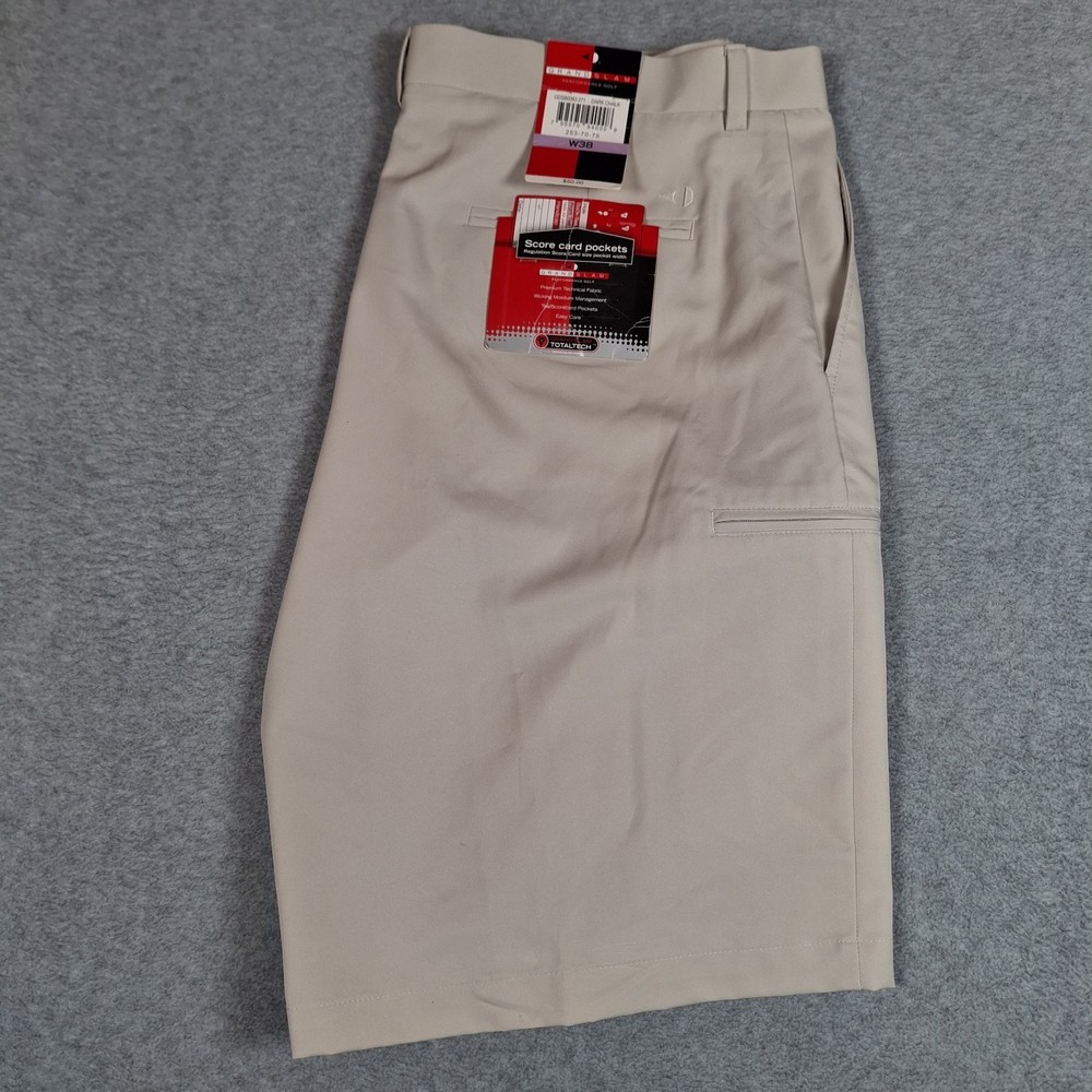 Grand Slam Golf Shorts Mens 38 Beige Tech Performance Stretch  Zip Leg Pocket