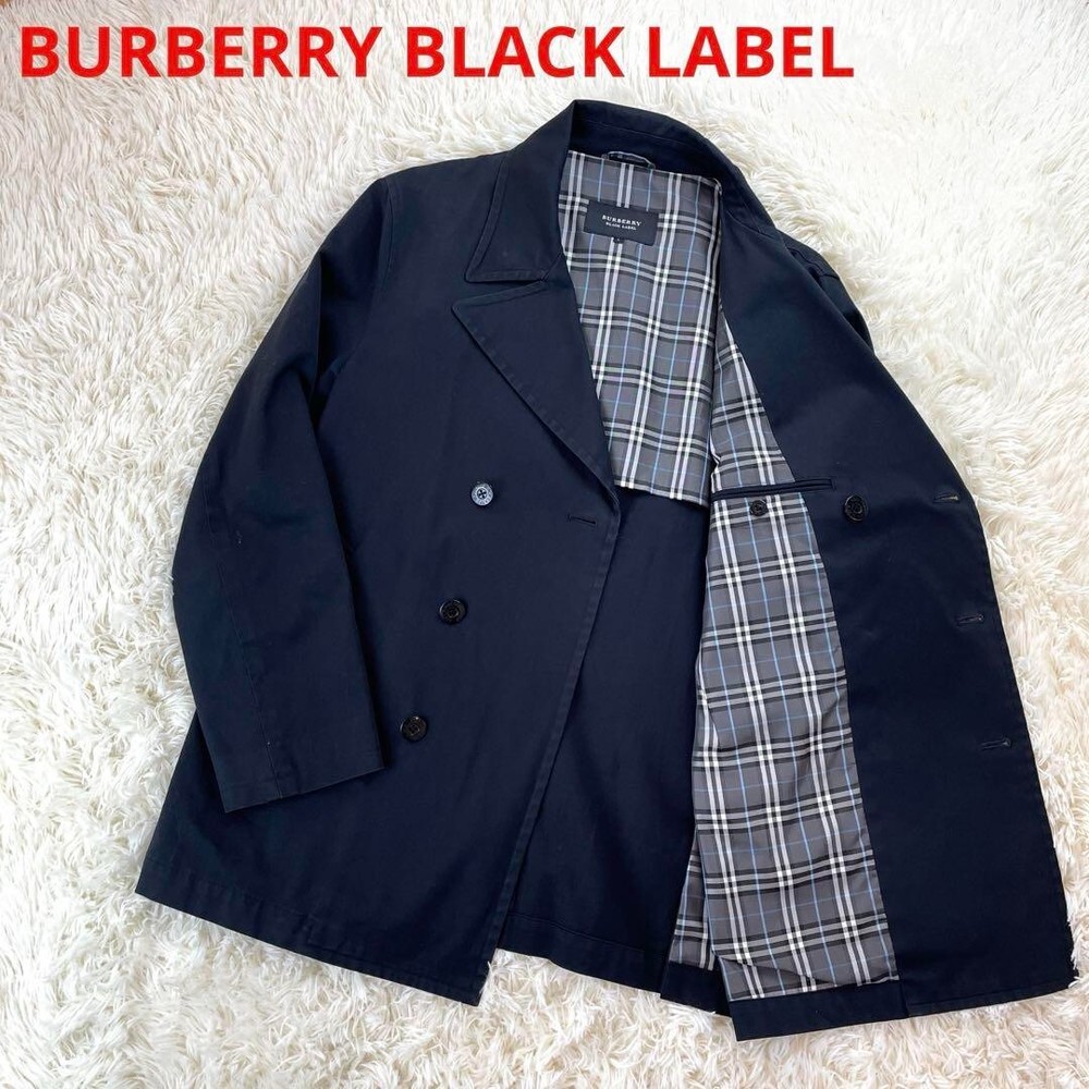 Burberry Black Label Black Nova Check Pea Coat Cotton Japan Men Size M Used