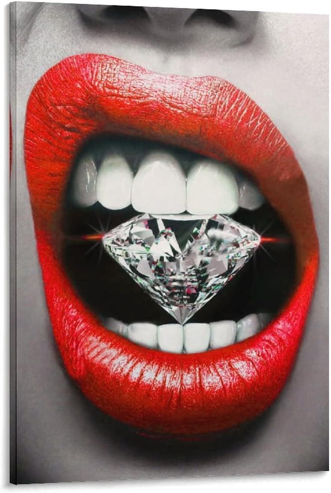 Red Lip Diamond Room Decor Posters Canvas Wall Art Prints for Wall Decor