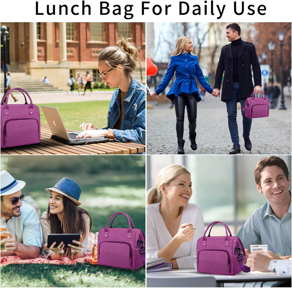 Insulated Lunch Bag for Women, Reusable Leakproof Large Lunch Box with Adjust...