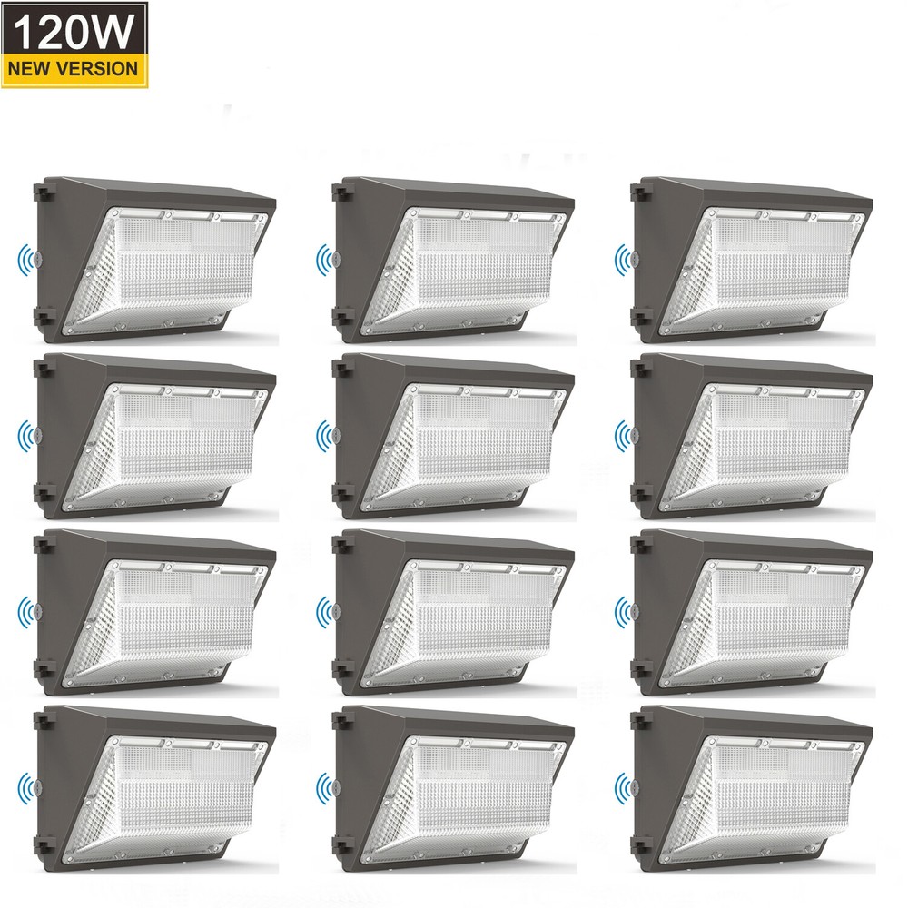 12-Pack 120W Outdoor LED Wall Pack Light with Photocell Dusk to Dawn Commercial