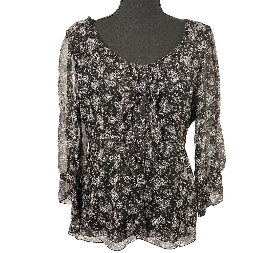 Floral Silk Ruffle Top Womens 10 Dark Romantic Cocktail Fairy Grunge Going Out