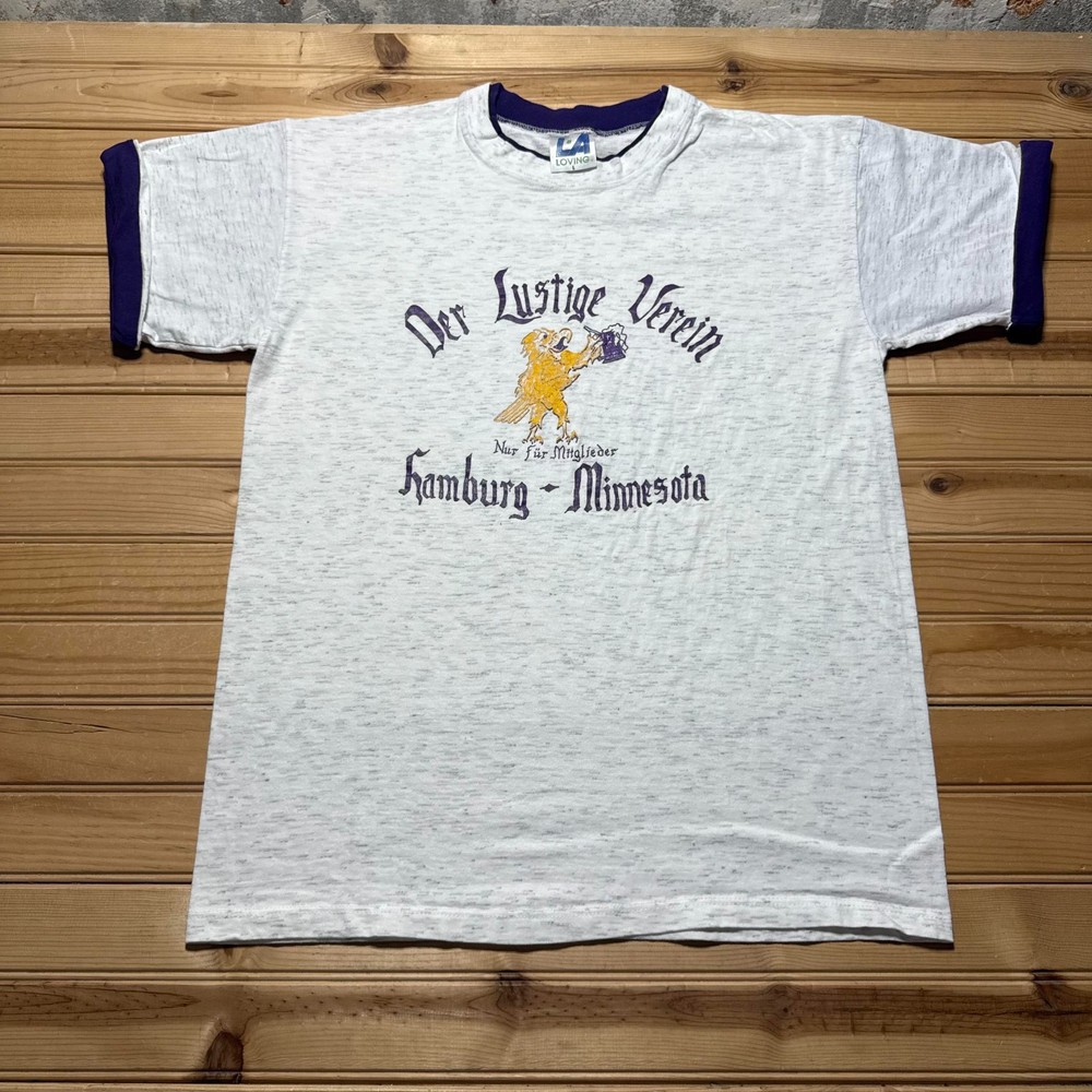 Vintage 90s Der Lustige Verein Hamburg Minnesota Graphic Ringer T-Shirt - Large