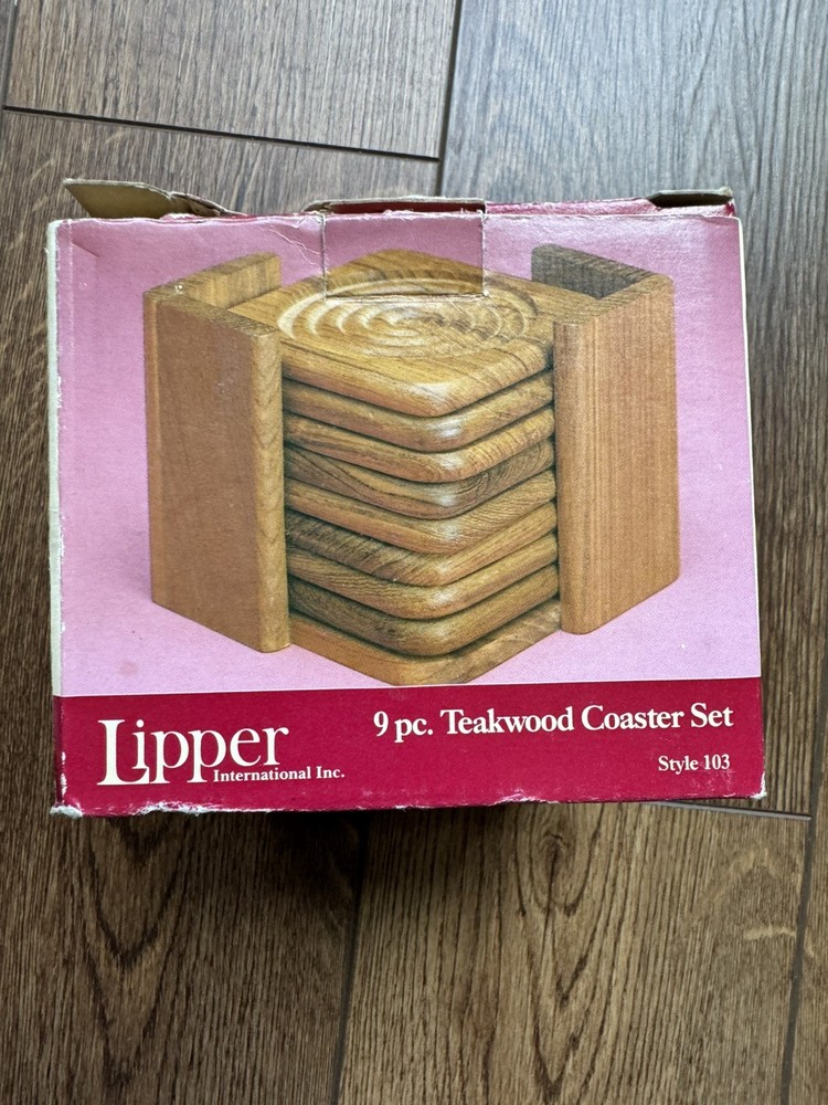 Vintage MCM Teak Wood Coasters Set of 8 with Holder. 4
