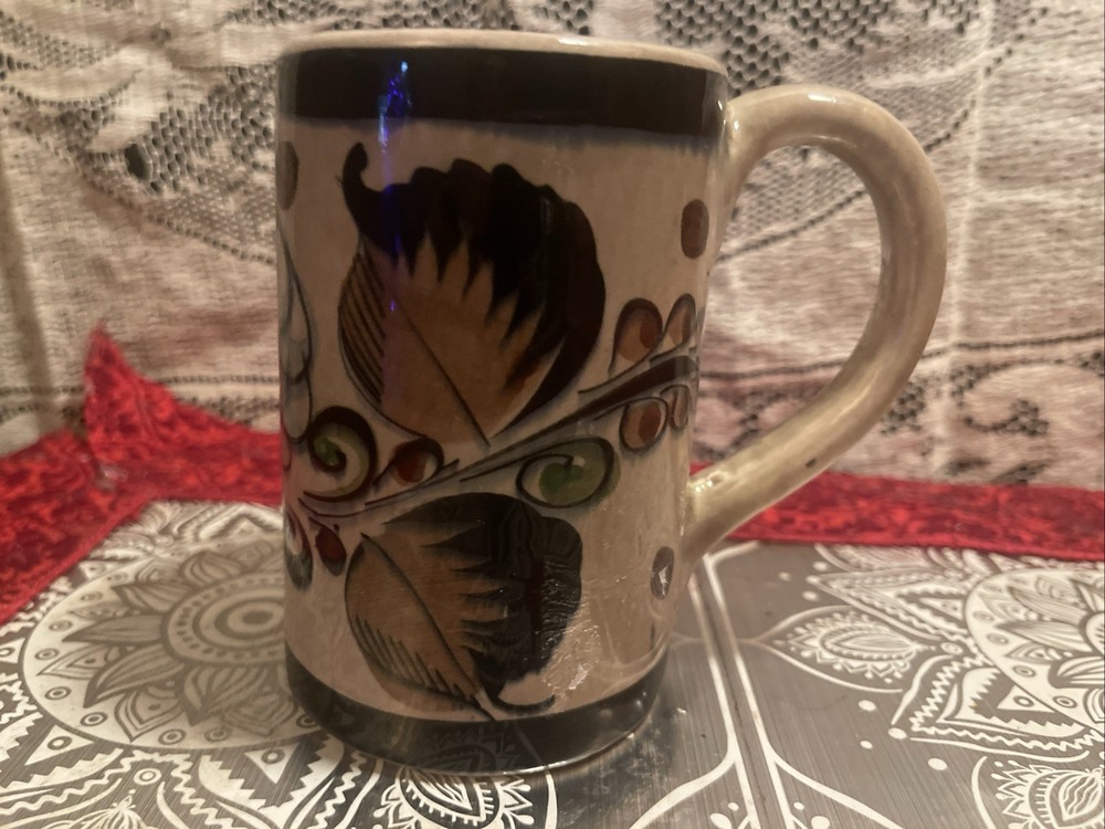 Tonala Jal Mexico Pottery Ceramic Coffee Mug Hand Painted CAJ Blue Floral