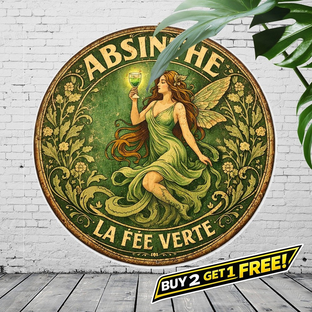 Green Fairy Absinthe Vintage Wall Art 8x8 Tin Metal Sign Retro Bar Plaque-image
