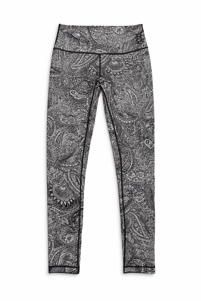 Lululemon High Times Black White Paisley Print Leggings Pilates Yoga Women’s 6