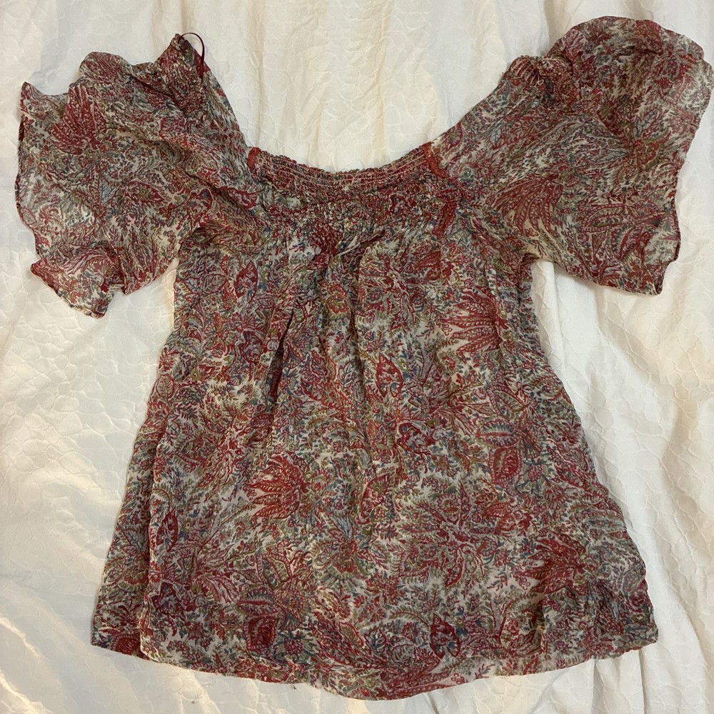 Massimo Ditti Silk Paisley Off Shoulders Top Stretch Sz L Used Flowy Printed
