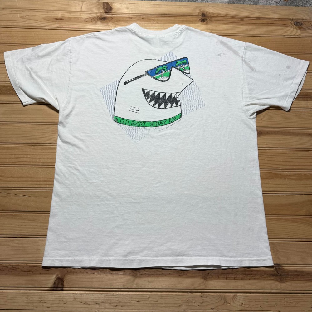 Vintage 90s Gilbert X-Ray Co Shark Sunglasses Single Stitch Graphic Shirt USA XL