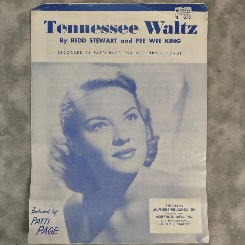 Vintage 1948 Tennessee Waltz Sheet Music Patti Page Acuff-Rose Mercury Records