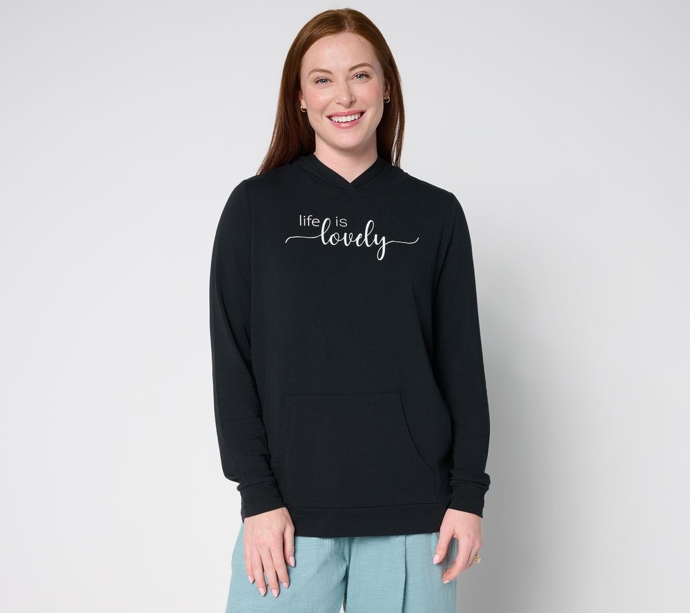 Anybody Women's Top Plus Sz 2X Cozy Knit Jersey Message Hoodie Black A706236