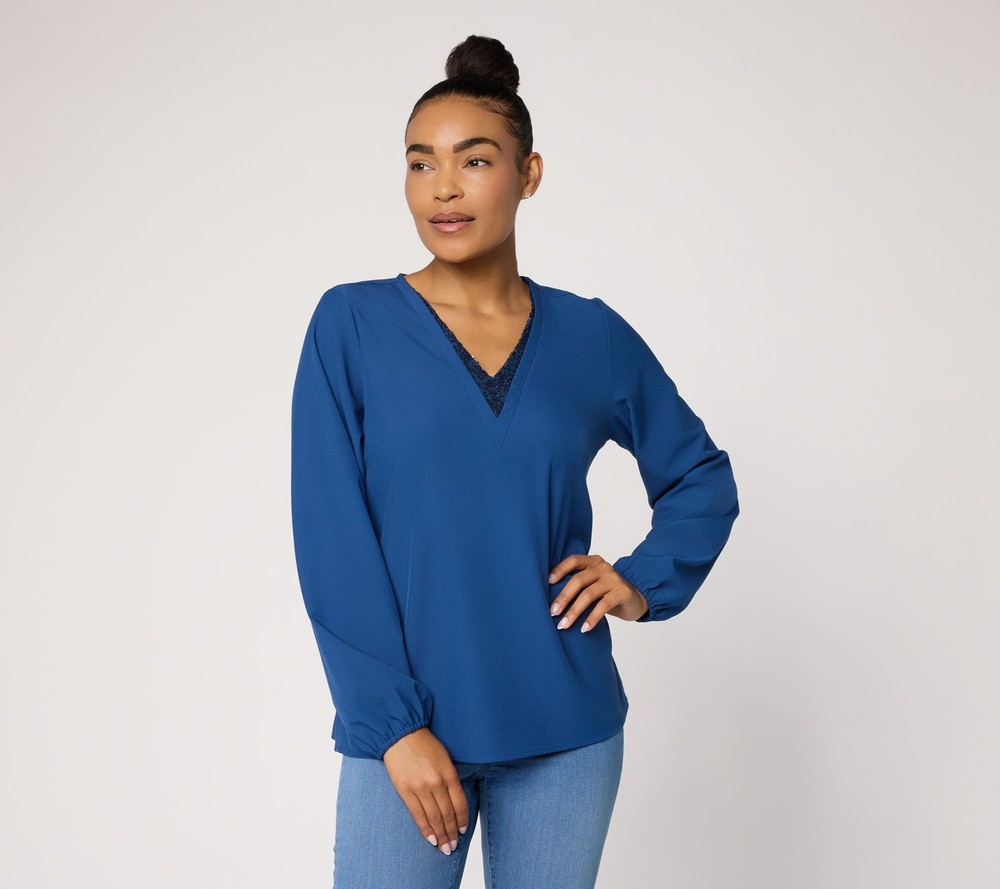 Belle by Kim Gravel Women's Top Sz M Make Your Selection: Jingle Blue A730841