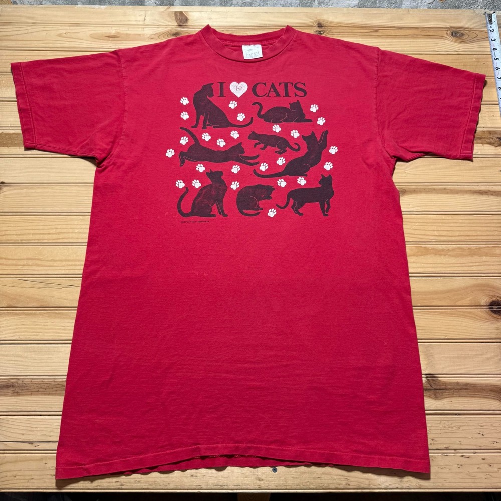 Vintage 80s 1987 I Heart Cats Paw Prints Nashville Tennessee T-Shirt - Size 2XL