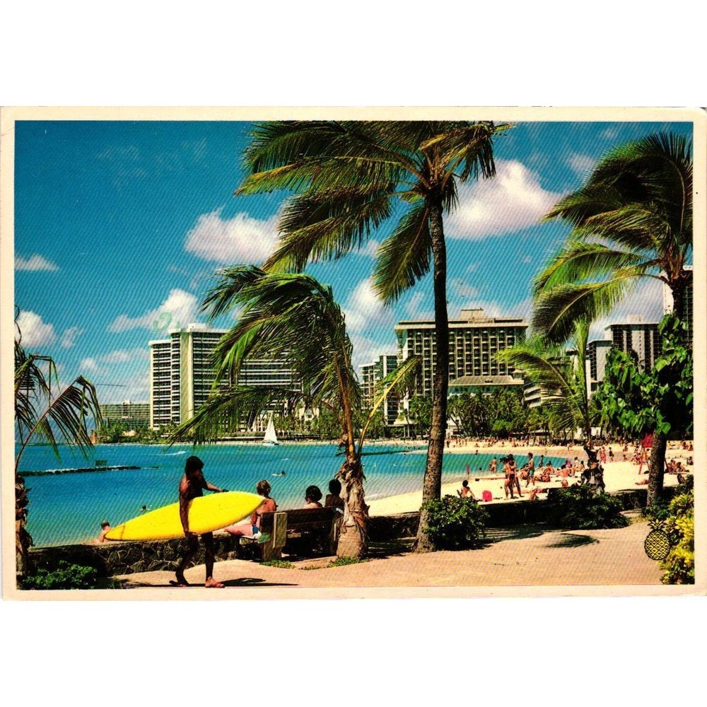 Vintage 1982 Waikiki Beach Hawaii Postcard Island Heritage Surfer Honolulu HI