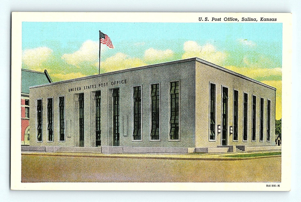 U. S. Post Office Salina Kansas Street View Vintage Postcard G1