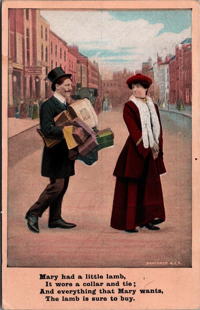 1910 Humorous Postcard Mary Had a Little Lamb Bamforth Shopping Poem