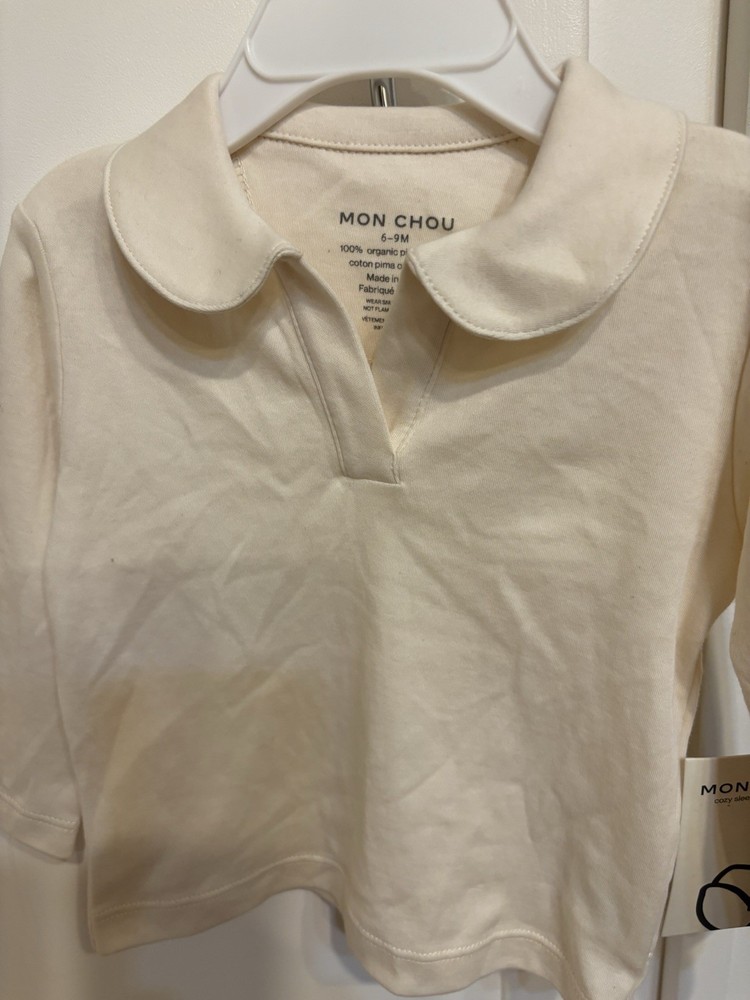 MON CHOU Baby Shirt 6 To 9 Months Organic  Pima Cotton Long Sleeve.