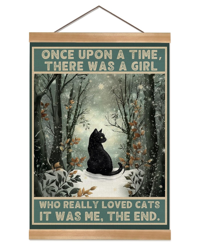 Cat Wall Art,Who Really Loved Cats Wall Decor, Linen Canvas Hanging Poster Wi...