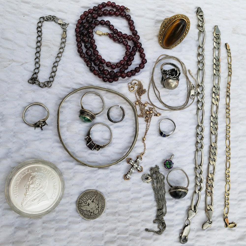 Sterling Silver 925 Scrap Jewelry Lot 109g with Gems for Repair or Resale