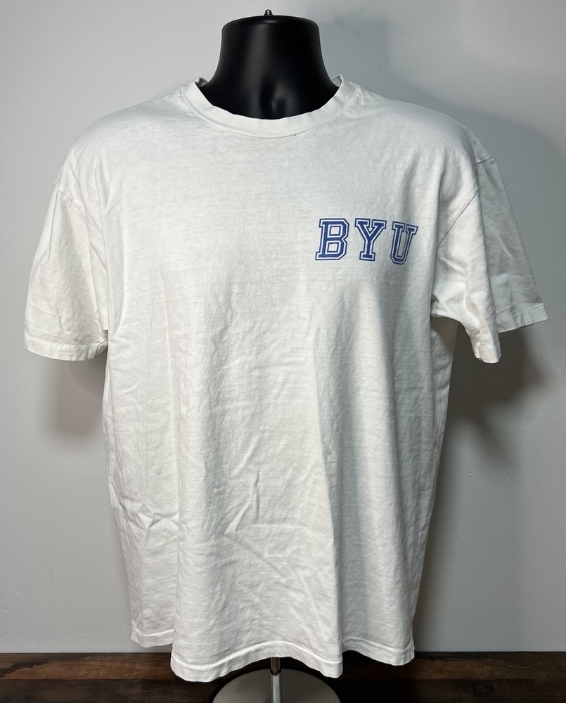 Vintage Brigham Young University BYU T Shirt Mens Size XL White 90s USA Made