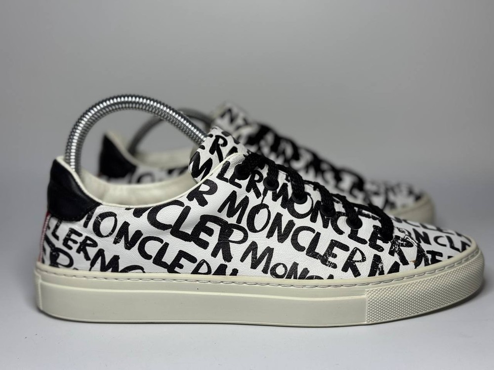 Moncler Women’s Sneakers 38.5 EU / US 8 White Black Logo Print Leather Italy