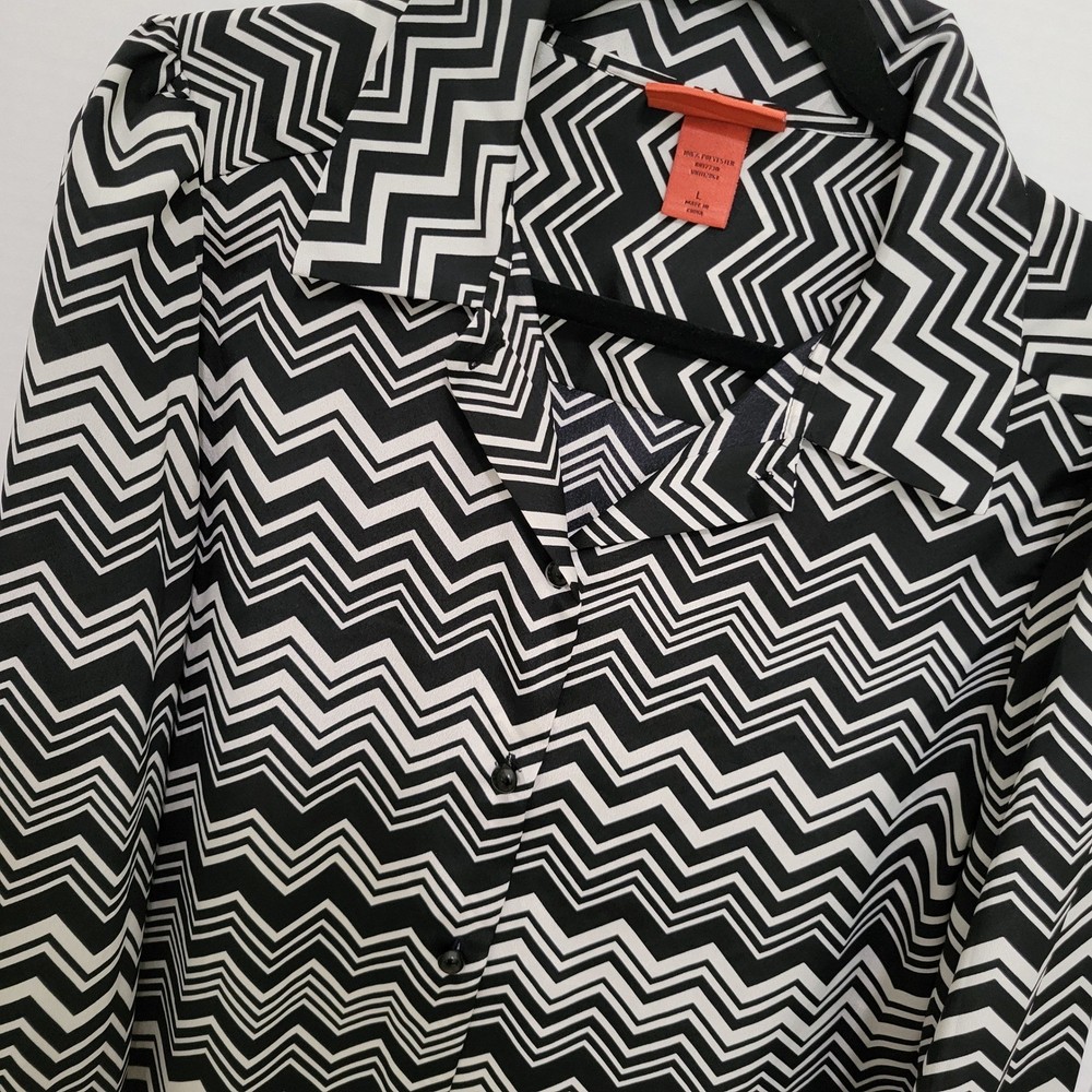 Missoni for Target Black White Zigzag Chevron Button Up Blouse Large Long Sleeve