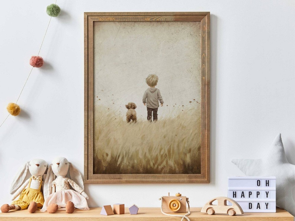 Puppy Nursery Print Boy And Dog Painting Toddler Room Decor Boy Dog Decor