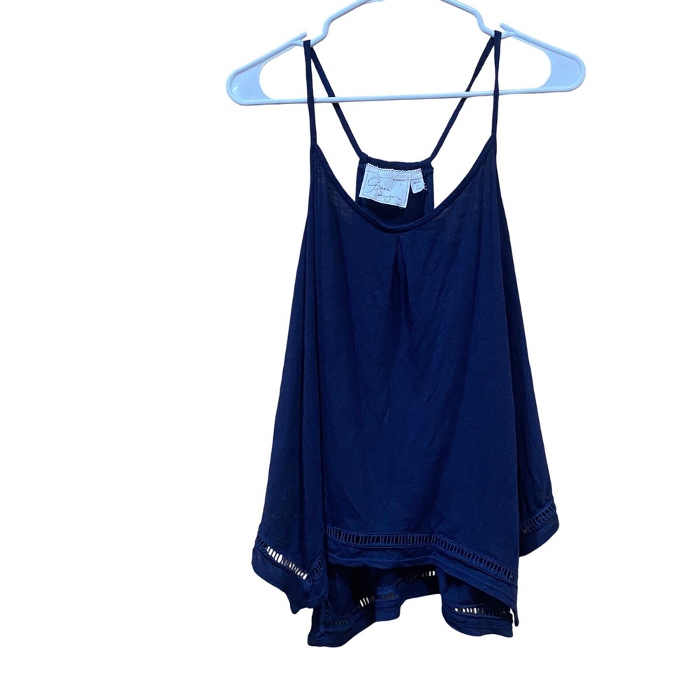 Green Dragon Navy Sleeveless Tank Top with Crochet Trim USA Made