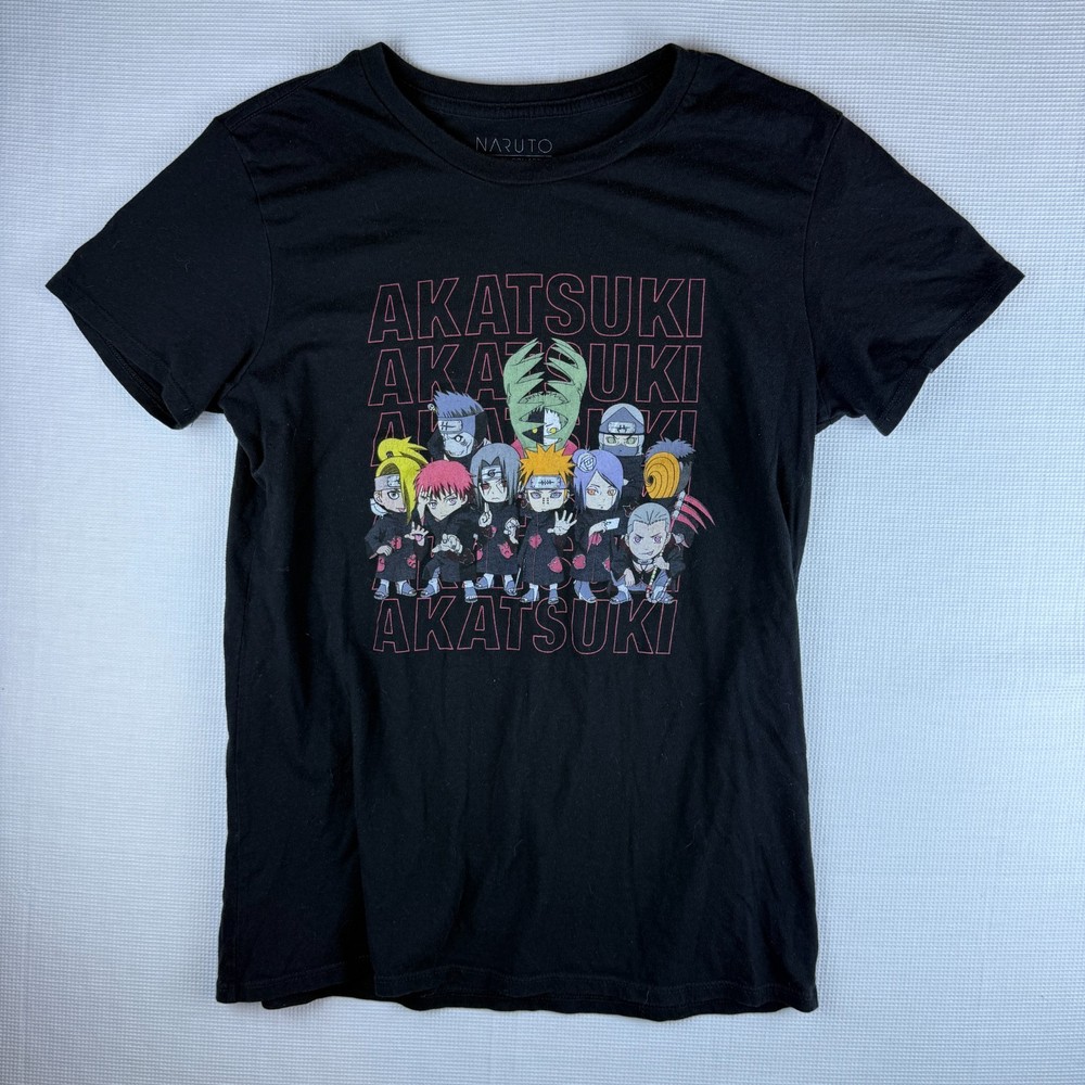 Naruto Shirt Graphic Adult Medium Cotton Short Sleeve Black Akatsuki Anime TV