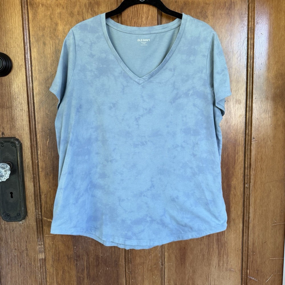 Old Navy Tie-Dye V-Neck T-Shirt Aqua Lt Blue Subtle Women’s L Tall Short Sleeve