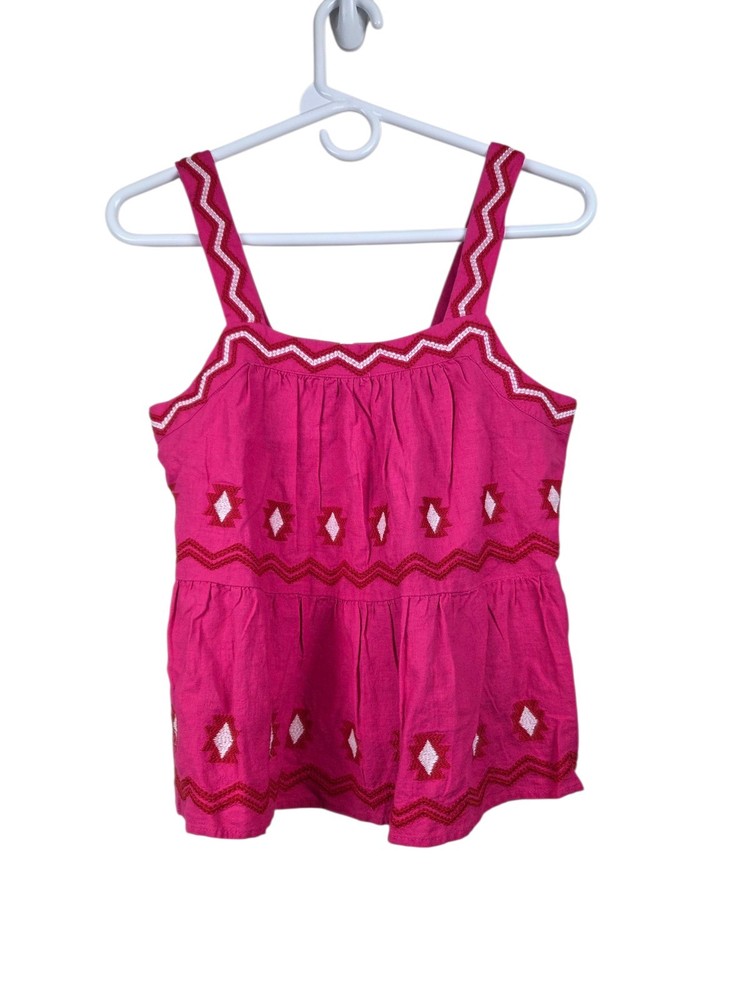 Loft Women's XSP Pink Cotton Embroidered Tank Sleeveless NWT Linen Blend
