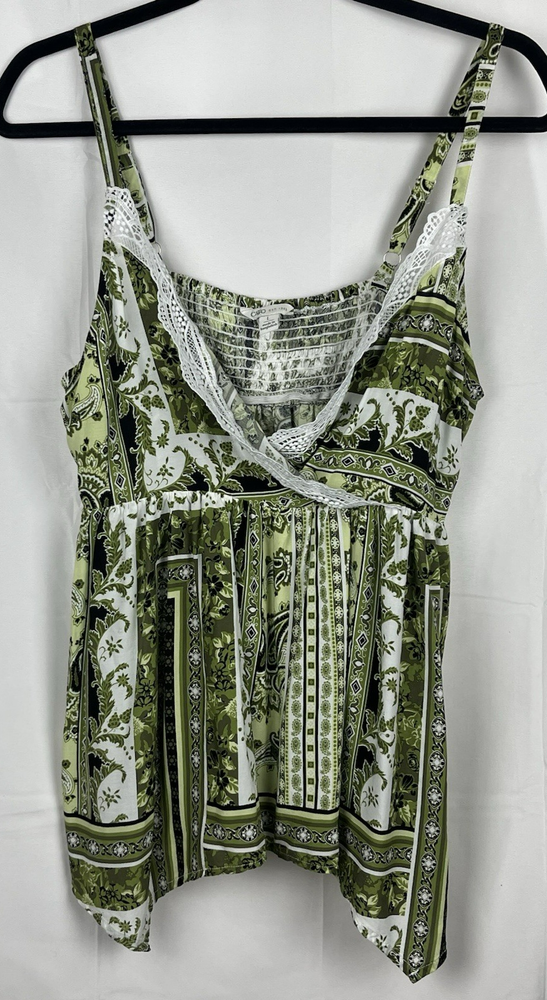 Cato's Women's Large Babydoll Top Y2K Inspired Green Fairycore Paisley Floral