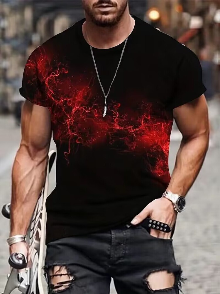 Men T Shirts Abstract Print Novelty Black Red Graphic Casual Short Sleeve Tee-image