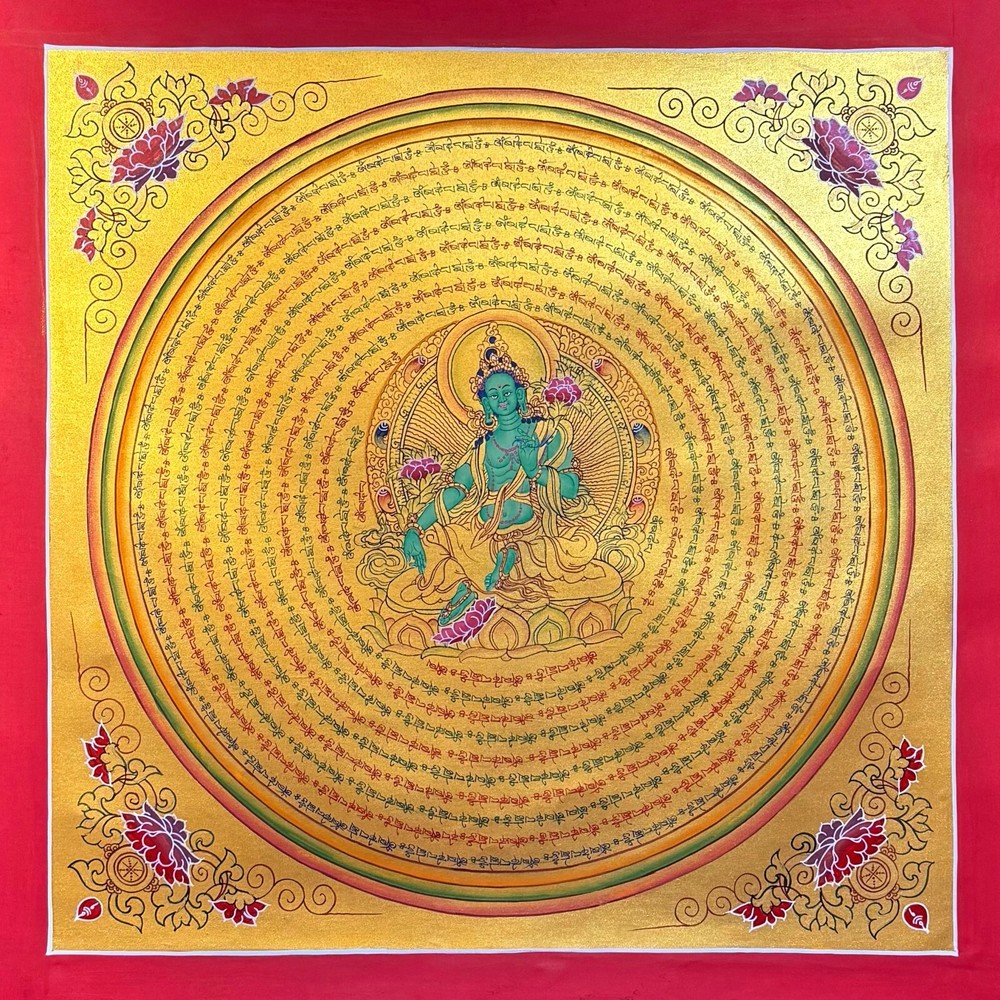 Green Tara Mantra Mandala Thangka Painting