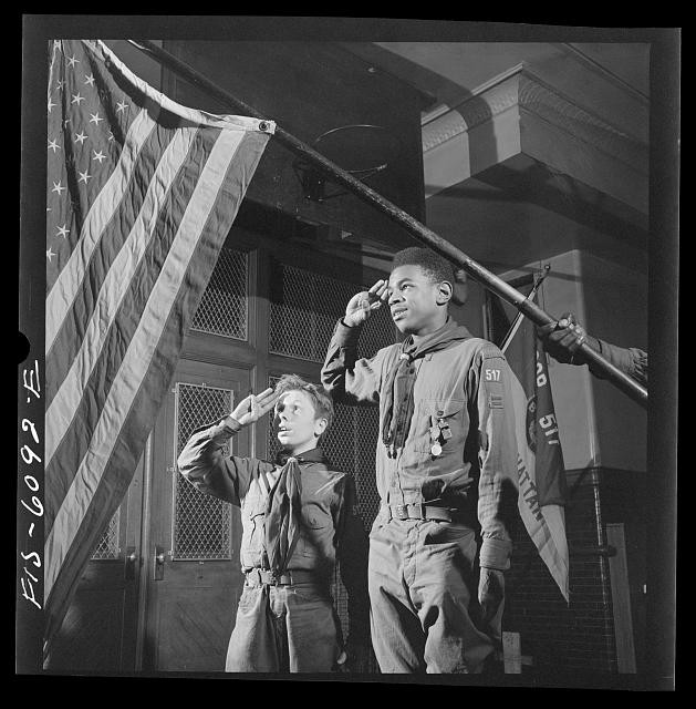 African American Boy Scouts Troop 517 from Manhattan NY American Flag 1940s