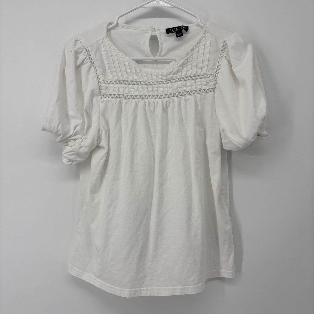J. Crew White Short Sleeve Top Womens Size Small Puff Sleeve