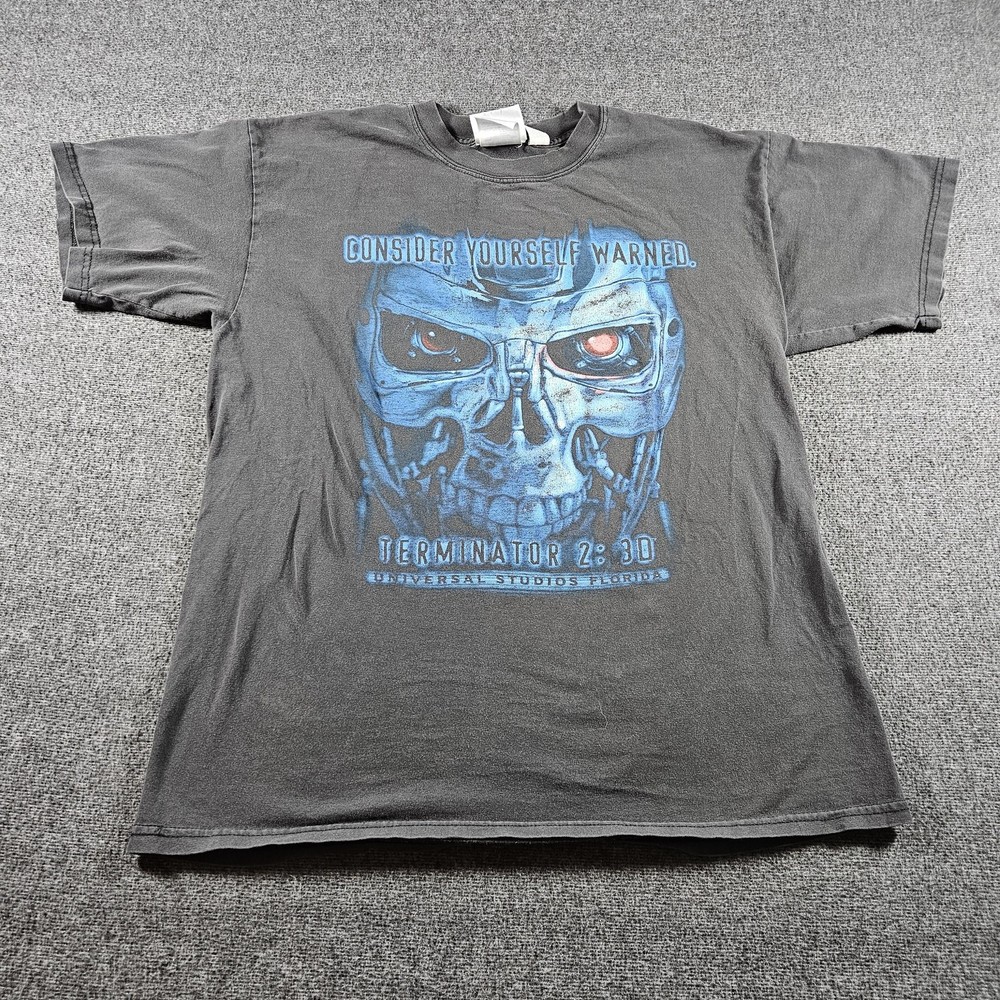 Vintage Terminator 2 3D Shirt Mens Large Gray Graphic Tee Universal Studios 90s