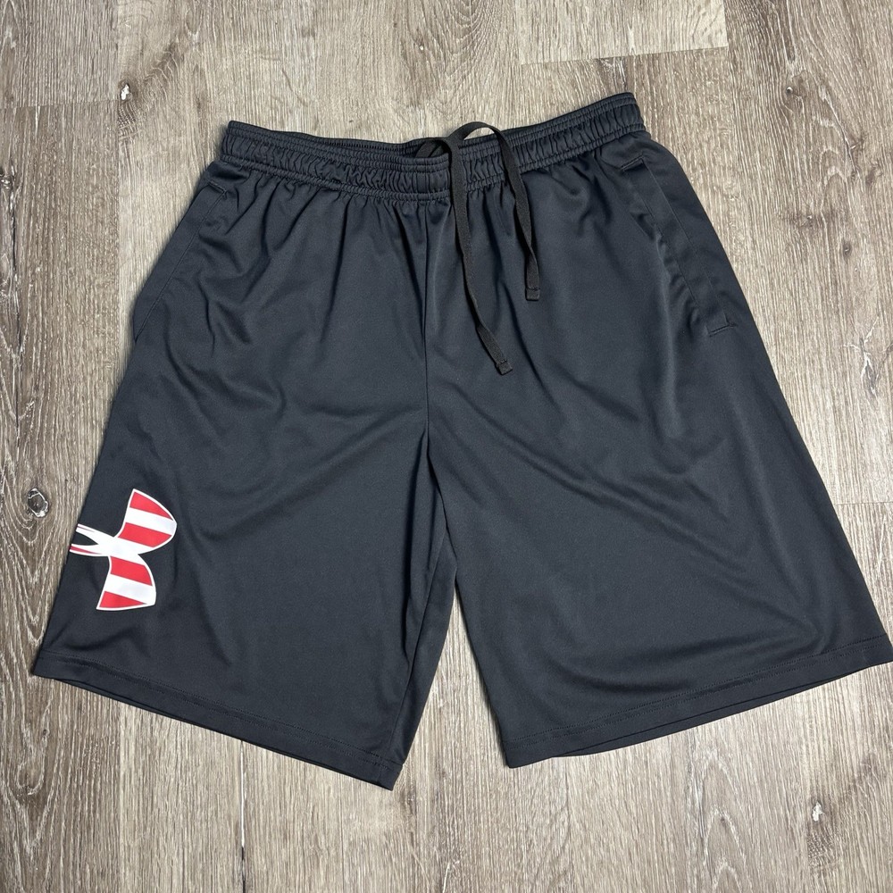 Under Armour Freedom Men's L Tech Big Flag Logo Shorts Black Heatgear